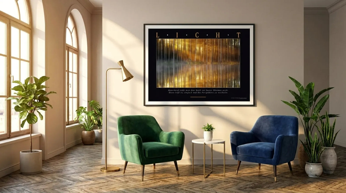 pi-mockup-121 LICHT - Wandbild mit lichtdurchflutetem Wald