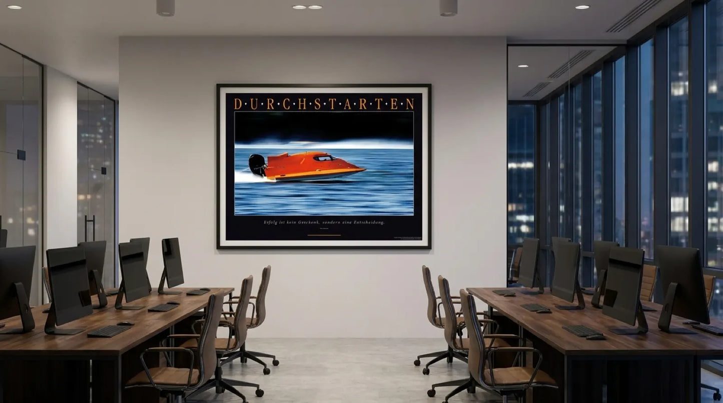 pi-mockup-123 DURCHSTARTEN - Motivationsbild Wandbild Powerboot
