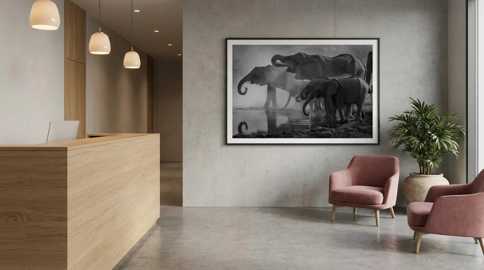 pi-mockup-159 Wandbild Elefanten an der Tränke 50 cm x 75 cm