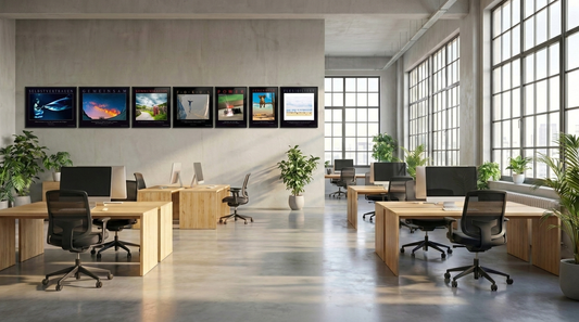 Open-Office-Set: alle 8 Poster an der Wand